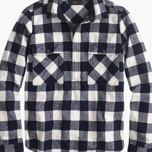 like new J.Crew Buffalo Check flannel plaid shirt-jacket quarter half zip